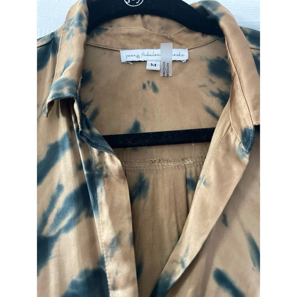 Young Fabulous and Broke Womens Susan Tie Dye Button Front Top Size‎ M Blue Tan - Picture 3 of 6